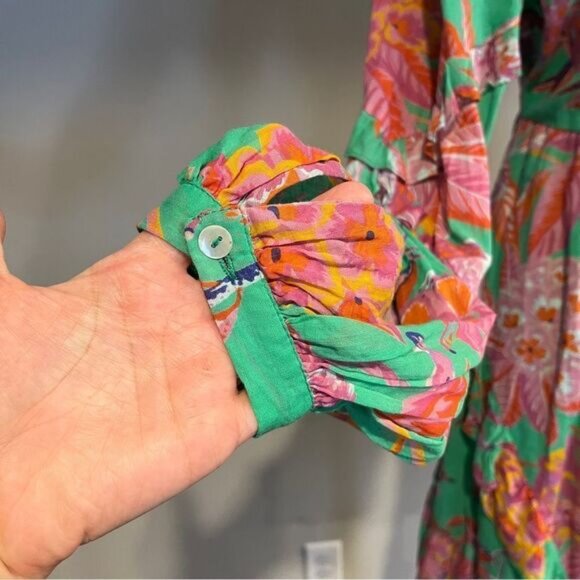 Benjanan Floral Flamingo print mini long sleeve Dress size medium - Picture 4 of 15